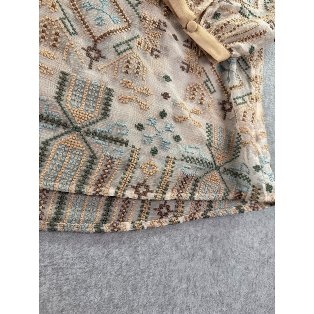 Soft Surroundings Reglan Sanibella Embroidered Boho Blouse 3X Ivory Blue Sheer - Picture 6 of 10